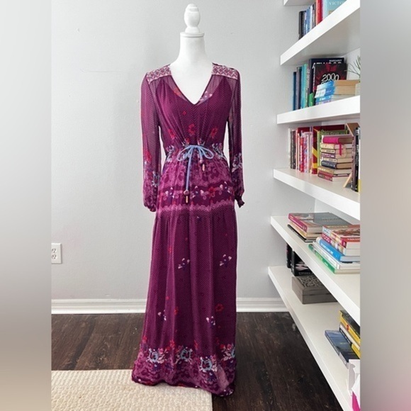 Alphamoment purple silk and beaded maxi dress size 40 medium - Picture 1 of 15
